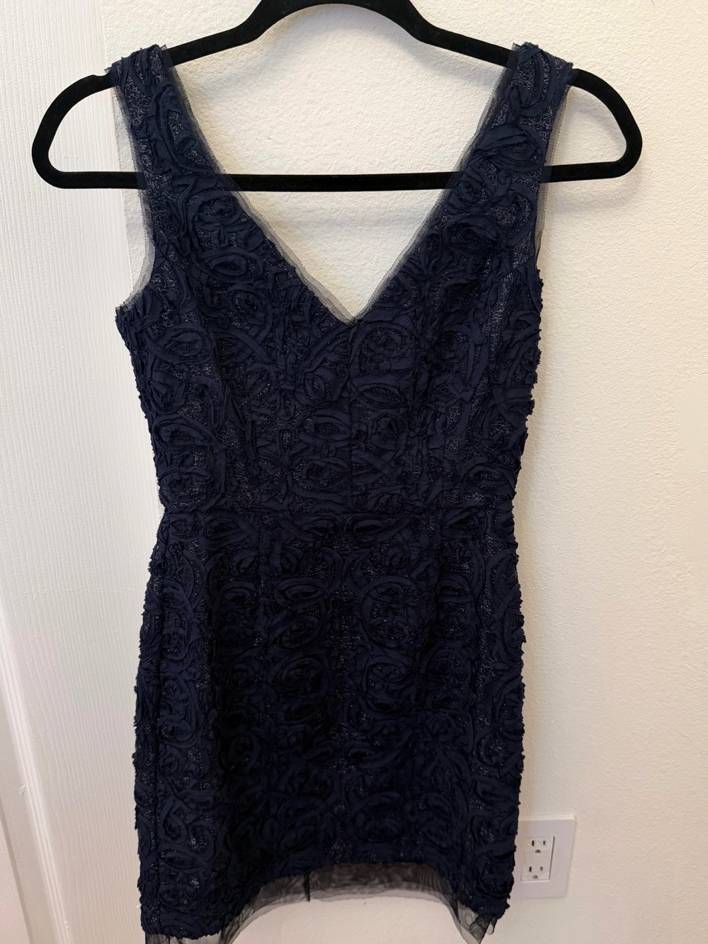 BCBGMaxAzria Navy Beaded V-Neck Mini Dress